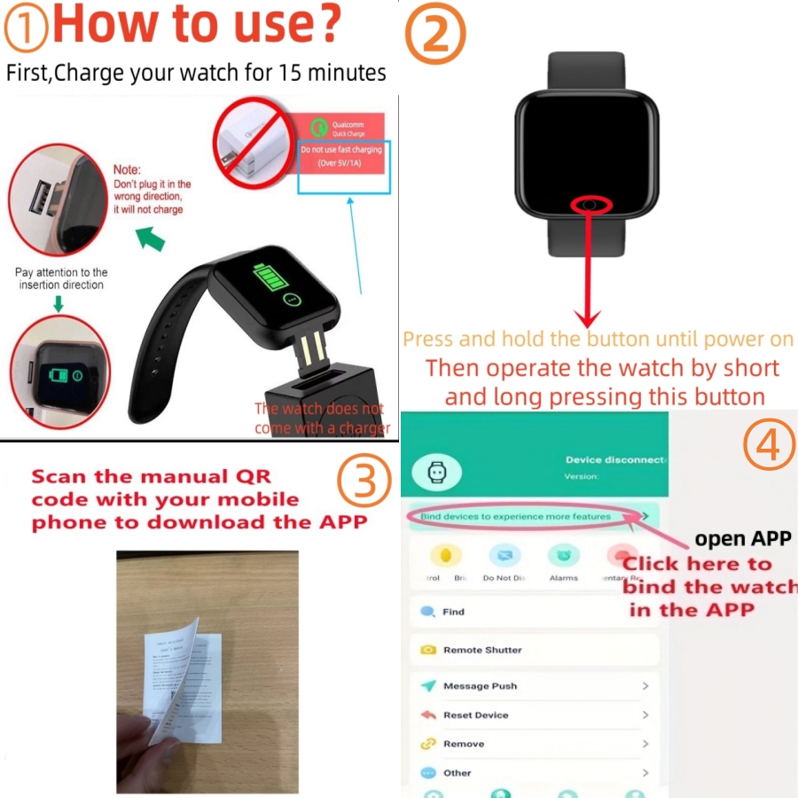 스마트 워치 메시지 알림 음악 제어 칼로리 거리 피트니 - Smartwatch Touch 리뷰 및 가격